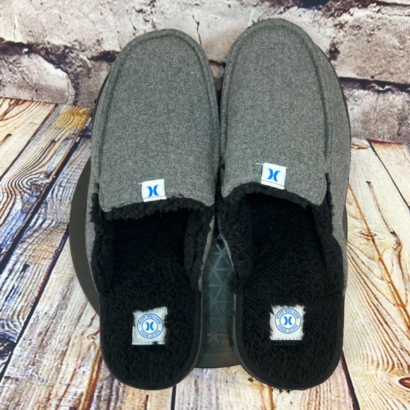 Hurley Women's Gray Soft Sherpa Lined Memory Foam Slippers Size Large (10-11) - Picture 4 of 9